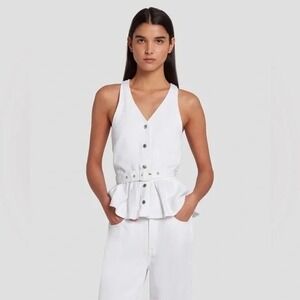 7 For‎ All Mankind White Peplum Button Tank Top M 100% Lyocell